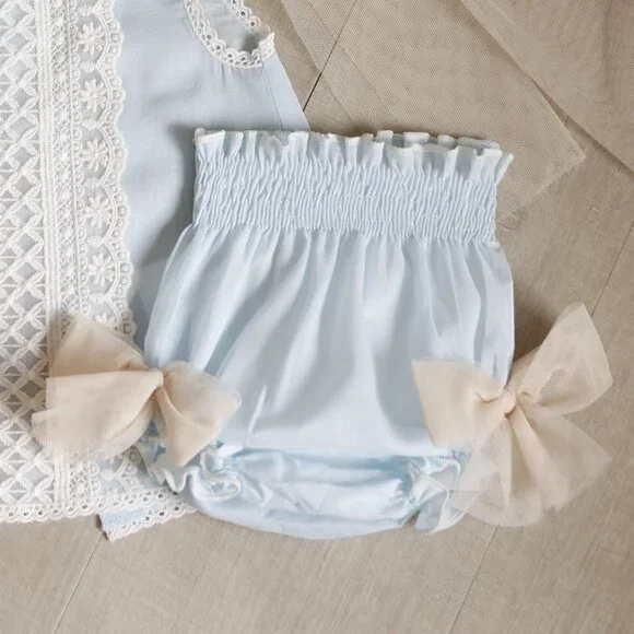 RARE Blue Vintage Newborn Diaper Set With Bonnet Lace and Tulle Newborn NWOT - Picture 5 of 9